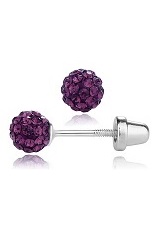 very cute silver pave ball February birthstone baby earrings